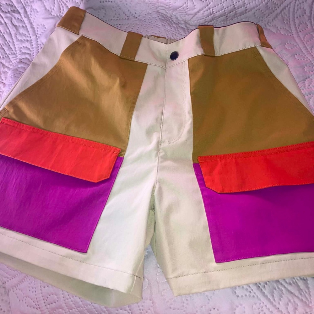 Jordan Colorblock Cream Shorts with Brown, Pink & Orange Pockets